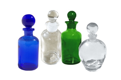 Apothecary style glass bottles with glass stoppers